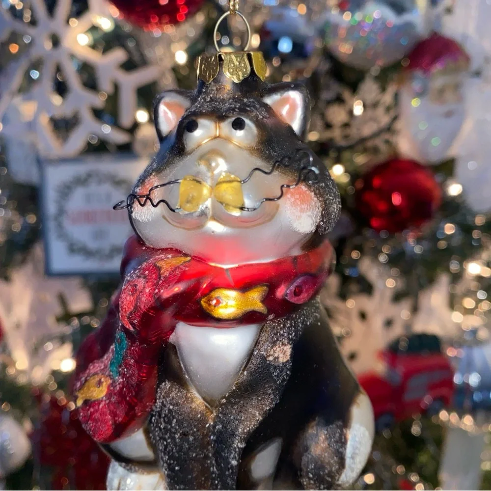 Vintage Glass CAT‎ Christmas Tree Ornament